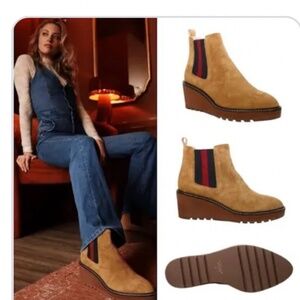 Anthropologie Cecelia New York chestnut suede chelsea wedge ankle boots 7  7.5